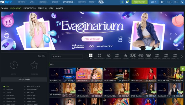 1xbet Live Casino Section Screenshot