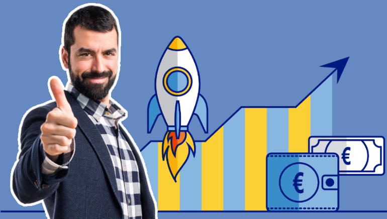 gambar menunjukkan seorang lelaki menunjukkan tanda suka dengan permainan kilat di latar belakang