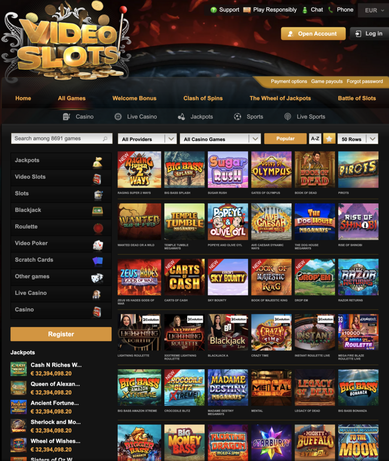 Videoslots Games Section